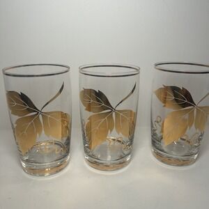 Vintage‎ Gold Grape Leaf Set of 3 Drinking Juice Glasses